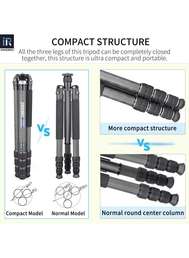 Innorel Carbon Fiber Tripod KT324C Without Head Professional Portable Compact Travel Tripod for Digital DSLR Camera Heavy Duty Stand Support 1.28in/32.5mm Tube Max Load 55lbs/25kg with Center Column - Image 5